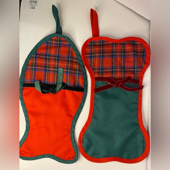 Lot Of 2 Pet Christmas Stocking Dog Bone Cat Fish Tartan Plaid Shape Hanging Foo - Picture 10 of 10